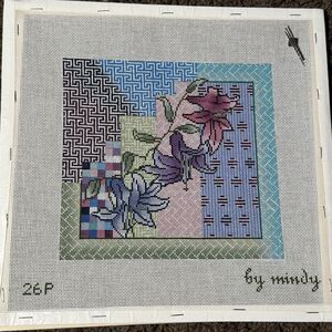 Japanese Quilt 26P handpainted needlepoint canvas by Mindy Lillies Flowers New